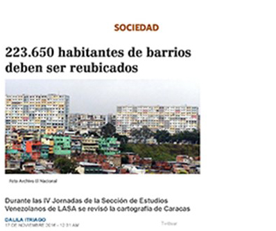 El Nacional "223.650 slum dwellers must be relocated"